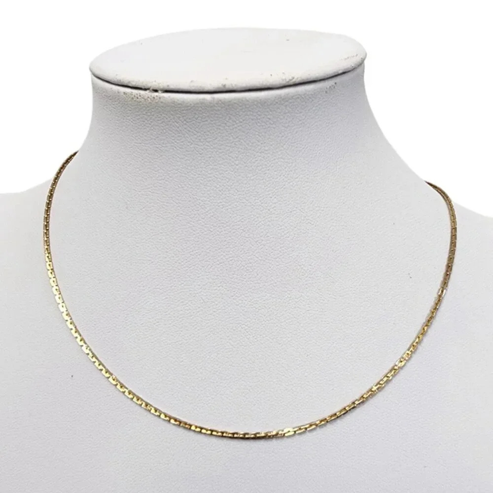 Vintage 925 Sterling Silver - Slim Box Chain Gold Tone Necklace 15 Inches